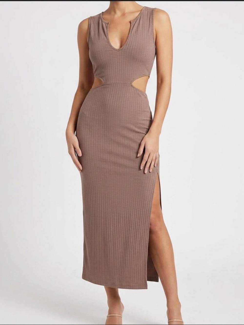 Sleeveless Cutout Maxi Dress in Taupe